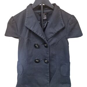 Luii Womens Black Short Sleeve Trendy Jacket Gold Button Detail Size M